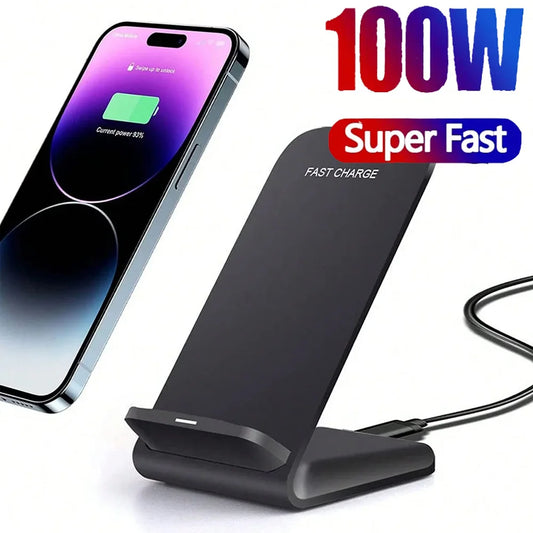 100W Wireless Charger Stand Pad for iPhone 15 14 13 12 16 Pro Max XR 8 Samsung Xiaomi Induction Fast Charging Dock Station
