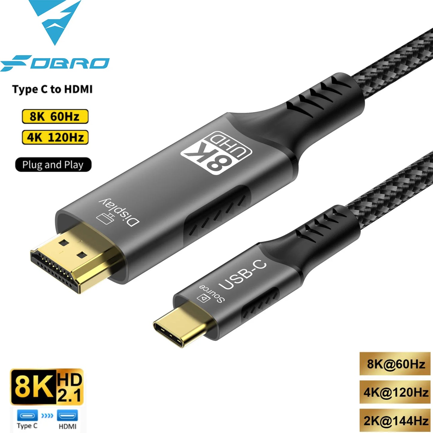 USB C to HDMI Adapter Cable 8K and 4K 60Hz-120Hz
