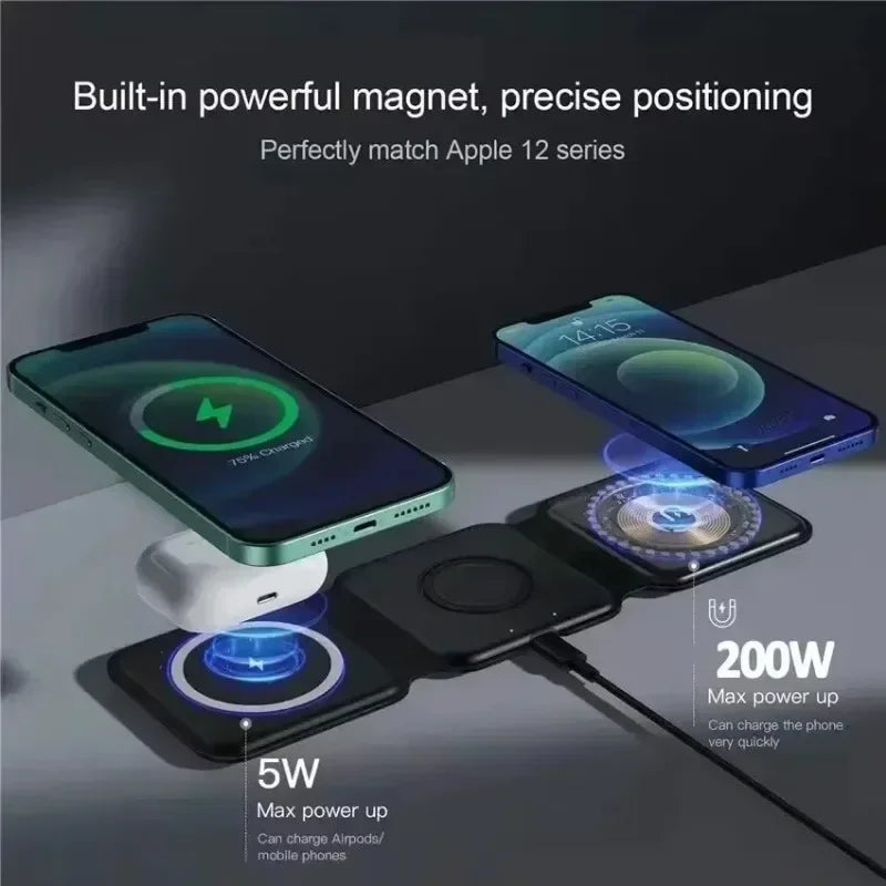 Foldable Wireless Charger 3 in 1 Phone Charge Dock For iPhone 16 15 14 13 12 Apple Watch 10/9/8/7/6/5/4 AirPods Pro Fast Charging
